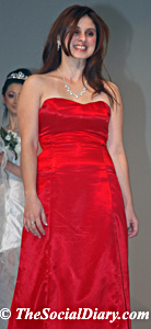 designer jemima garcia in a red strapless gown